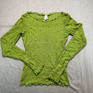 Out From Under Size SP Women's Green Lace Long Sleeve Sheer Mesh Off Shoulder